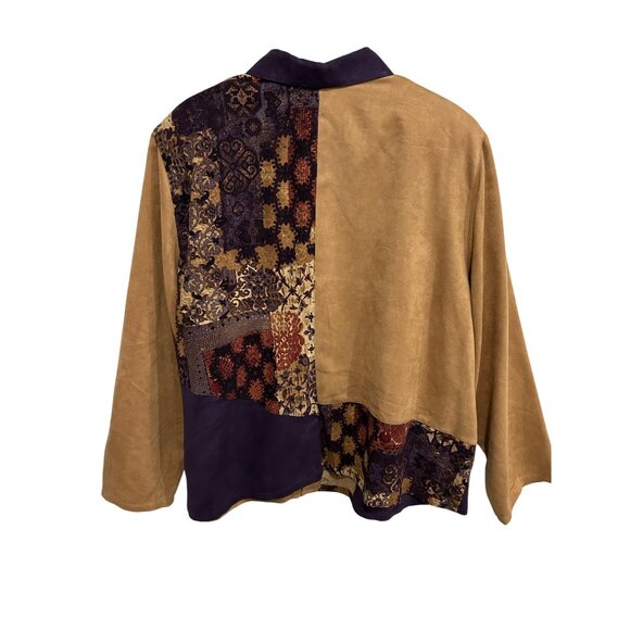 Vintage Napa Valley Patchwork Button Front Jacket Tan Purple Sz 3X Cottagecore - Picture 2 of 9